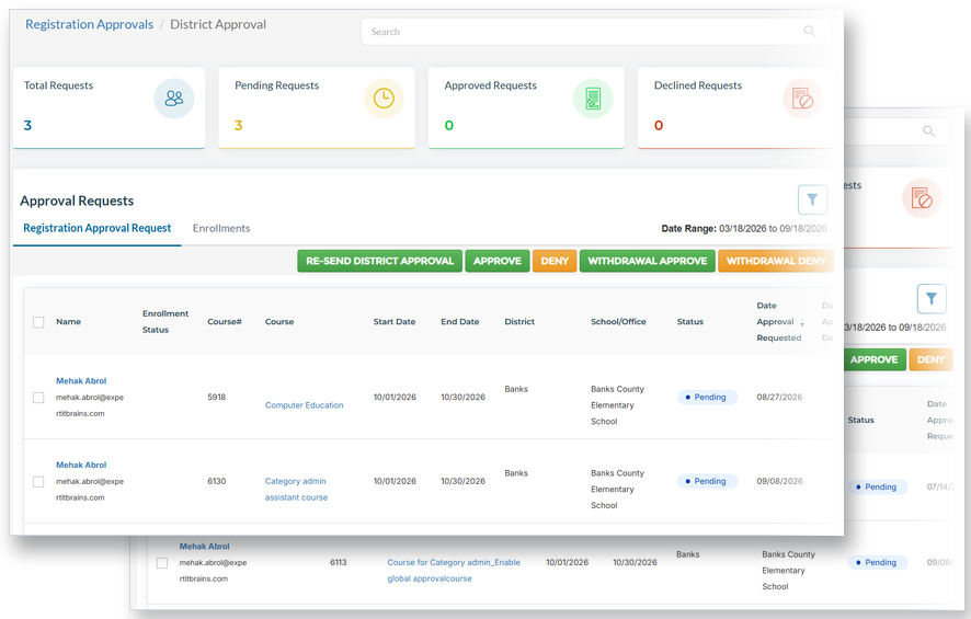 District Approval and Work Location Approval screens